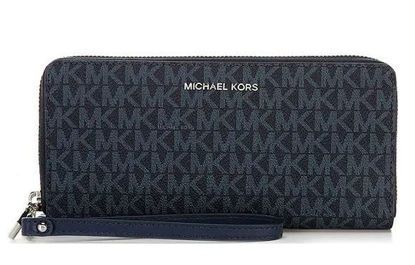 Picture of Michael Kors Jet Set Travel Continental Zip Around Leather Wallet Wristlet (ADMRL/PLBLUE)