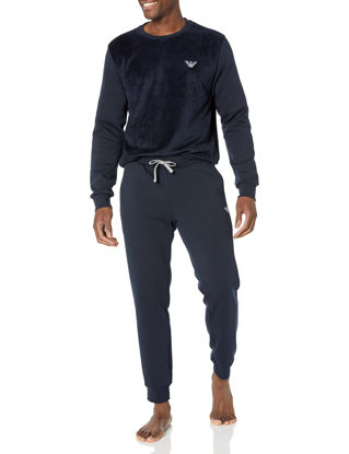 Picture of Emporio Armani Men's Fuzzy Fleece Sweater and Trousers Sleepwear Set, Marine, X-Large