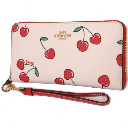 Picture of COACH Accordian Zip Phone Wallet Wristlet (Leather, IM/Chalk Multi With Heart Cherry Print)