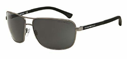 Picture of Emporio Armani EA2033 313087 64M Gunmetal Rubber/Grey Rectangle Sunglasses For Men+FREE Complimentary Eyewear Care Kit (LARGE)