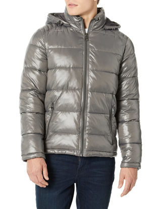 Picture of GUESS mens Mid-weight Puffer With Removable Hood Jacket, Smoke, XX-Large US