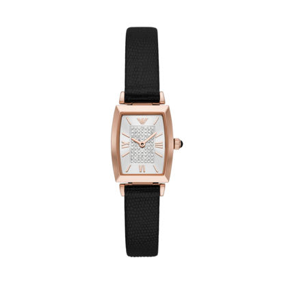 Picture of Emporio Armani Women's Two-Hand Leather Watch (Model: AR11408), Black/Rose Square