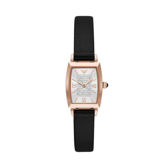 Picture of Emporio Armani Women's Two-Hand Leather Watch (Model: AR11408), Black/Rose Square