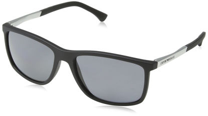 Picture of Emporio Armani Men's Round Fashion Sunglasses, Rubber Black/Grey Polarized, One Size
