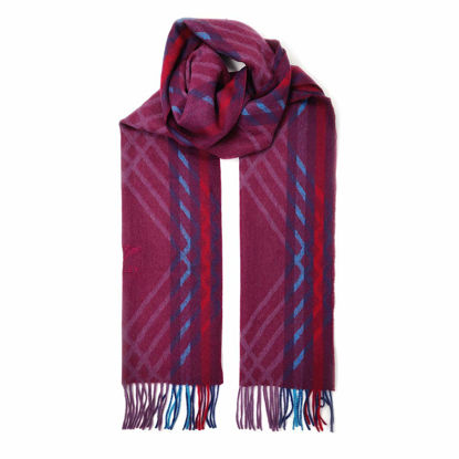 Picture of Bentley Scarves Embroidered Luxury 100% Pure Cashmere Scarves Made in Scotland (Diamon Grill Stripe Plum/Lazuli)