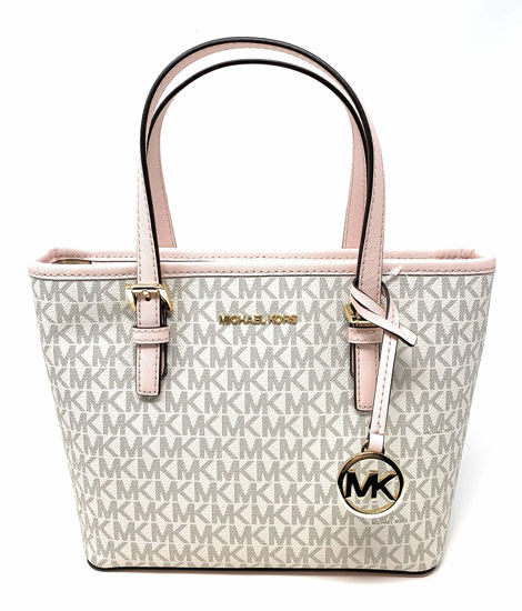 Michael Kors Jet Set Powder Blush Signature Xs Carryall Top Zip Tote Bag Purse