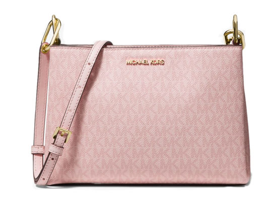 Michael Kors Trisha Medium Triple Compartment Crossbody Bag Rose Pink  Leather