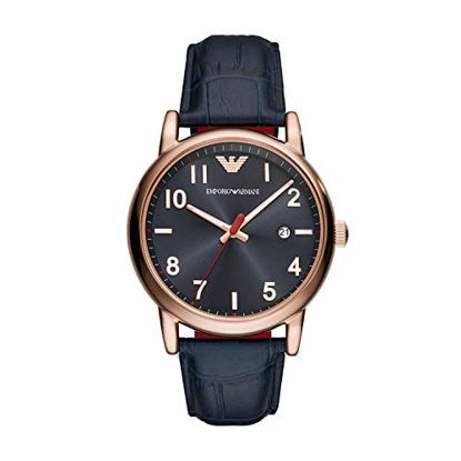 Picture of Emporio Armani Men's Stainless Steel Quartz Watch with Leather Calfskin Strap, Blue, 22 (Model: AR11135)
