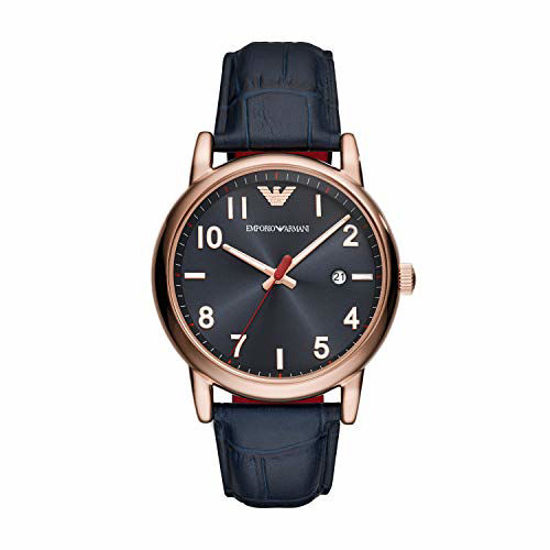 Picture of Emporio Armani Men's Stainless Steel Quartz Watch with Leather Calfskin Strap, Blue, 22 (Model: AR11135)