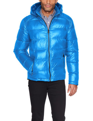 Picture of GUESS Men's Mid-Weight Puffer Jacket with Removable Hood, Aqua, Small