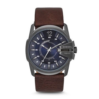 Picture of Diesel Men's 45mm Master Chief Quartz Stainless Steel and Leather Three-Hand Watch, Color: Gunmetal, Brown (Model: DZ1618)