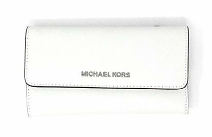 Picture of Michael Kors Jet Set Travel Large Trifold Leather Wallet (Optic White/Silver Hardware)