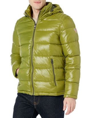 Picture of GUESS Men's Mid-Weight Puffer Jacket with Removable Hood, Moss, Medium