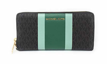 Picture of Michael Kors Jet Set Travel Continental Zip Around Leather Wallet Wristlet (Brown PVC Multi)
