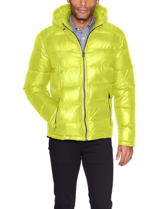 Picture of GUESS Men's Mid-Weight Puffer Jacket with Removable Hood, Lime, Extra Large