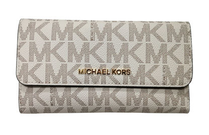Picture of Michael Kors Jet Set Travel Large Trifold Leather Wallet Vanilla/Acorn