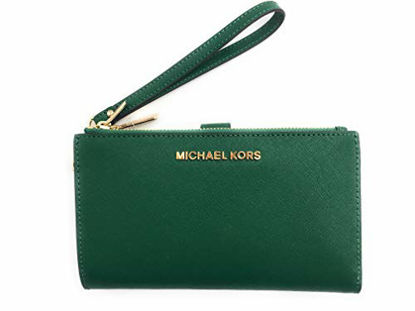 Picture of Michael Kors Jet Set Travel Double Zip Saffiano Leather Wristlet Wallet (Jewel Green)