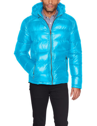 Picture of GUESS Men's Mid-Weight Puffer Jacket with Removable Hood, Sky, Large