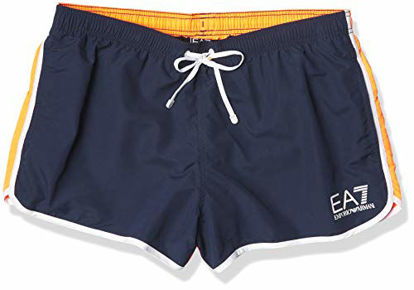 Picture of Emporio Armani EA7 Men's Sea World Beachwear Color Block 1m Shorts, Blue Navy/Orange neon, XX-Large
