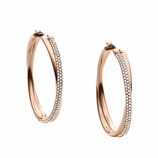 GetUSCart Michael Kors Pave Rose Gold Tone Cross Over Hoop Earrings