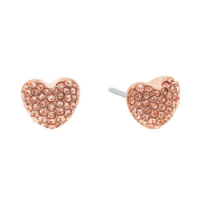 Picture of Michael Kors Brilliance Pave Hearts Rose Gold-Tone and Peach Crystal Heart Stud Earrings