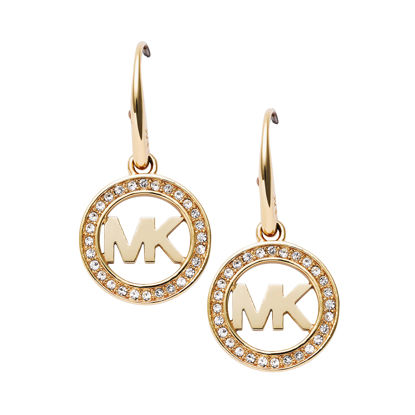Picture of Michael Kors Gold-Tone MK Logo Drop Earrings