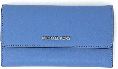 Picture of Michael Kors Jet Set Travel Large Trifold Leather Wallet (French Blue/Silver)
