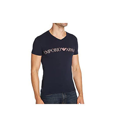 Picture of Emporio Armani mens Megalogo V-neck T-shirt T Shirt, Marine, Small US