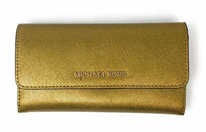 Picture of Michael Kors Jet Set Travel Large Trifold Leather Wallet (Old Gold)