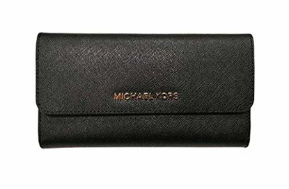 Picture of Michael Kors Jet Set Travel Large Saffiano Leather Trifold Wallet (Black)
