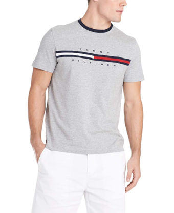 Picture of Tommy Hilfiger Men's Short Sleeve Signature Stripe Graphic T-Shirt, Medium Grey HEA, MD