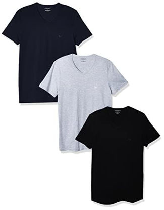 Picture of Emporio Armani Men's Cotton V-Neck Undershirts, 3-Pack, Grey/Navy/Black, Medium