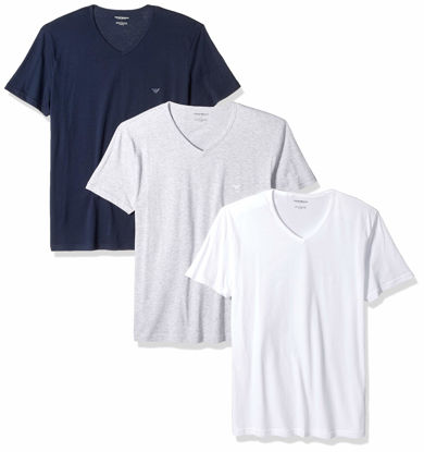 Picture of Emporio Armani Men's Cotton V-Neck Undershirts, 3-Pack, Grey/White/Navy, Medium