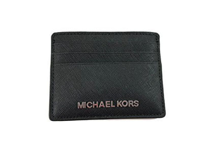 Picture of Michael Kors Jet Set Travel Large Saffiano Leather Card Holder (Black with Silver Hardware)
