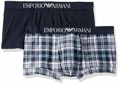 Picture of Emporio Armani Men's Pattern Mix 2-Pack Trunk, Check Marine-Steel/Marine, L