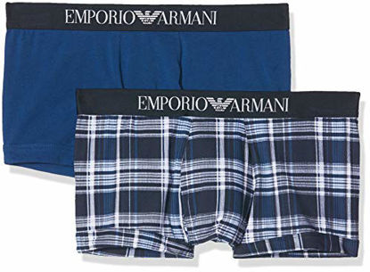 Picture of Emporio Armani Men's Pattern Mix 2-Pack Trunk, Marine Check/Bluette, Medium
