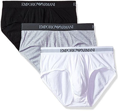 Picture of Emporio Armani Men's Pure Cotton Men's 3 Pack Brief Underwear, -grey/white/black, Medium