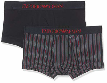 Picture of Emporio Armani Men's Pattern Mix 2-Pack Trunk, Vertical Stripe Marine-Ruby/Marine, M