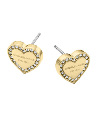 Picture of Michael Kors Gold Tone Signature Heart Stud Earrings