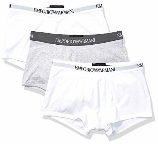GetUSCart- Emporio Armani Men's 3-Pack Cotton Trunks, Grey/White/White,  Small