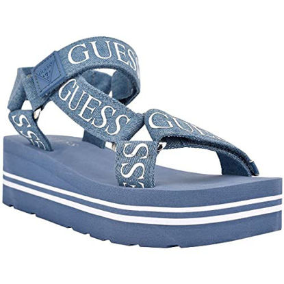 Picture of Guess Women's AVIN Wedge Sandal, Blue+White Denim, 5