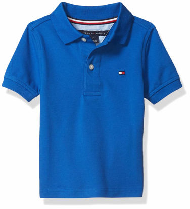 Picture of Tommy Hilfiger Boys' Big Short Sleeve Stretch Collared Polo Shirt, for Everyday Wear or Dressing Up, 430 Blue Jean, 16-18