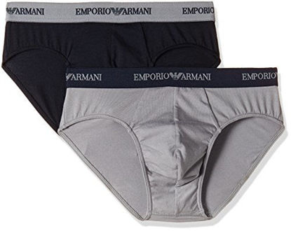 Picture of Emporio Armani Men's Stretch Cotton Classic Logo Brief, Grey/Marine, X-Large