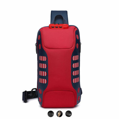 Picture of OZUKO Anti-Theft Waterproof Shoulder Backpack Sling Chest Crossbody Bag Sling Backpack(Red)