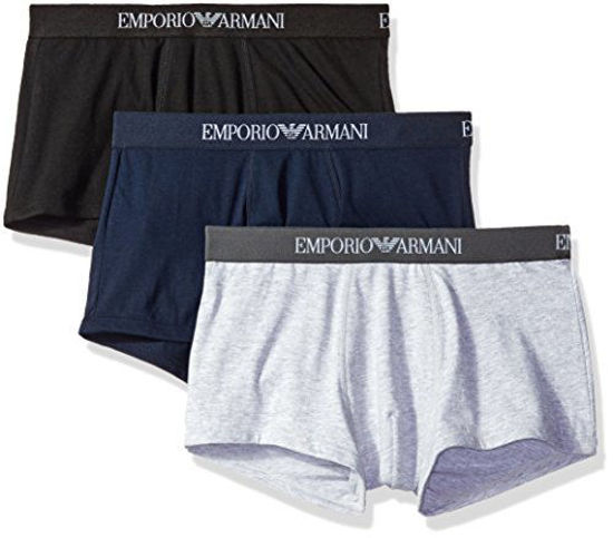 Picture of Emporio Armani Men's 3-Pack Cotton Trunks, Grey/Navy/Black, Large