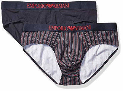 Picture of Emporio Armani Men's Pattern Mix 2-Pack Brief, Vertical Stripe Marine-Ruby/Marine, XL
