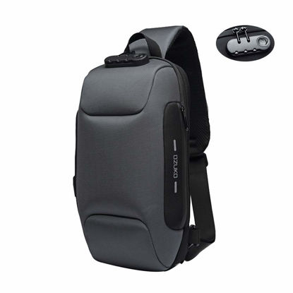 Picture of OZUKO Sling Backpack USB Anti-Theft Men'S Chest Bag Casual Shoulder Bag (Dark gray-large)