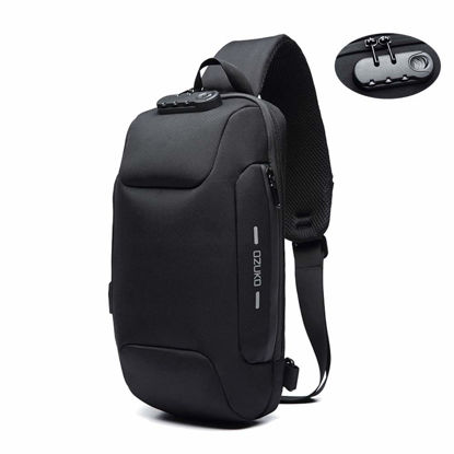 Picture of OZUKO Sling Backpack USB Anti-Theft Men'S Chest Bag Casual Shoulder Bag (Black-large)