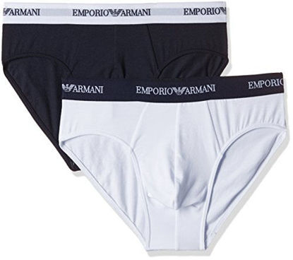 Picture of Emporio Armani Men's Stretch Cotton Classic Logo Brief, 2-Pack, White/Navy Blue, X-Large