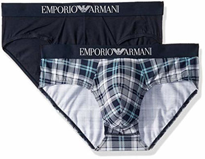 Picture of Emporio Armani Men's Pattern Mix 2-Pack Brief, Check Marine-Steel/Marine, M